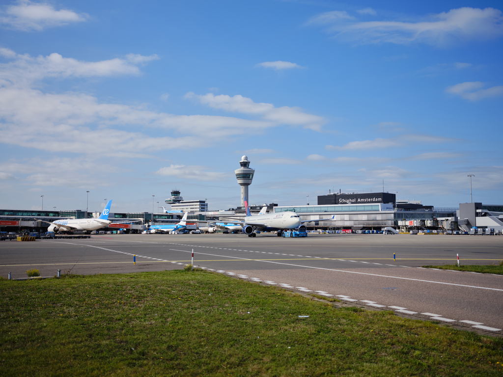 Exterior view of Amsterdam Schiphol Airport.