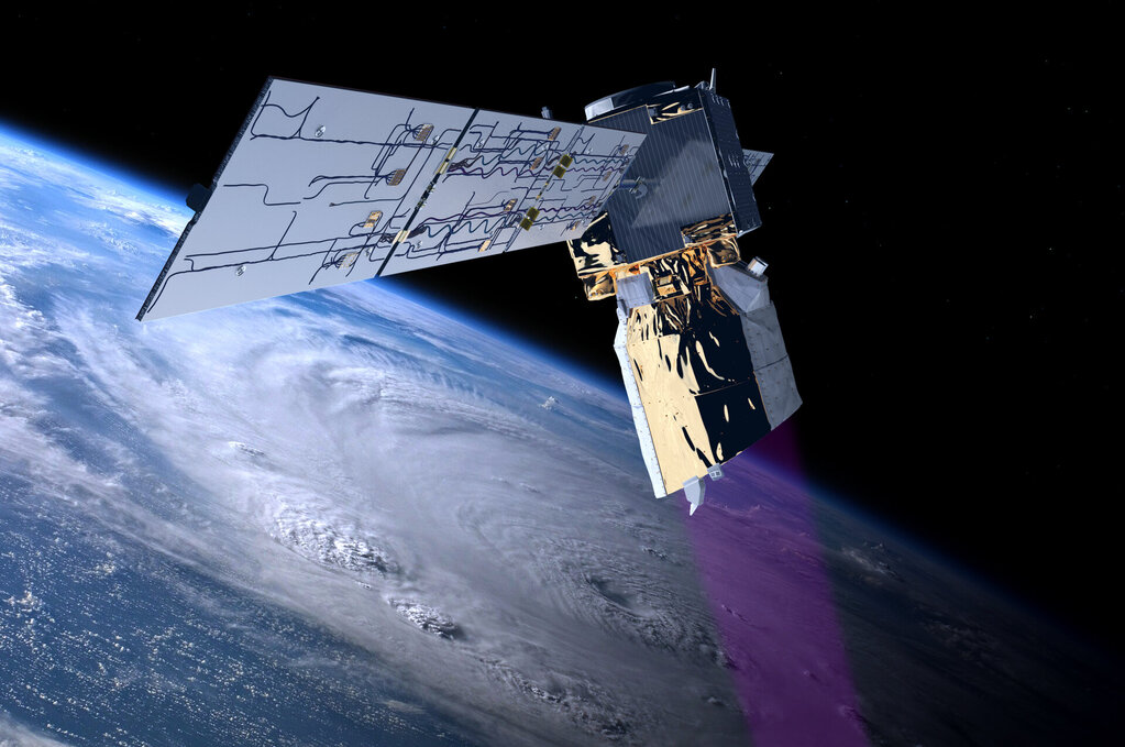 Render of ESA satellite Aeolus in orbit.