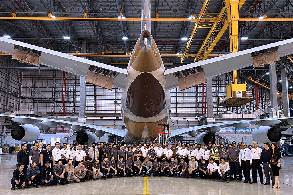 Members of the Etihad Engineering team that carried out the Airbus A380 heavy maintenance check.