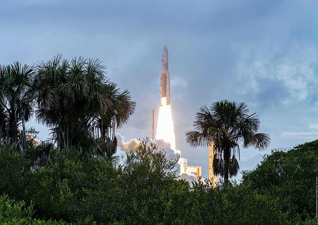 An Ariane 5 rocket lights off from French Guiana