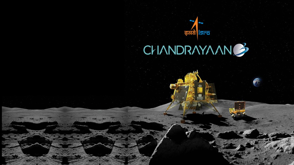 Render of the Chandrayaan-3 spacecraft on the lunar surface.
