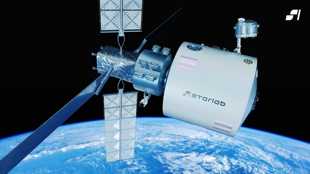 Render of new Voyager Space and Airbus space station Starlab.